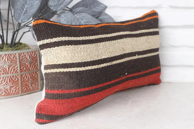 Cozy Throw Cushion Cover, Kilim Pillow Cover, Couch Cushion Cover, 8x16 Brown Cushion Case, Cushion Case, Pillow for Sofa, Boho Pillow - 4