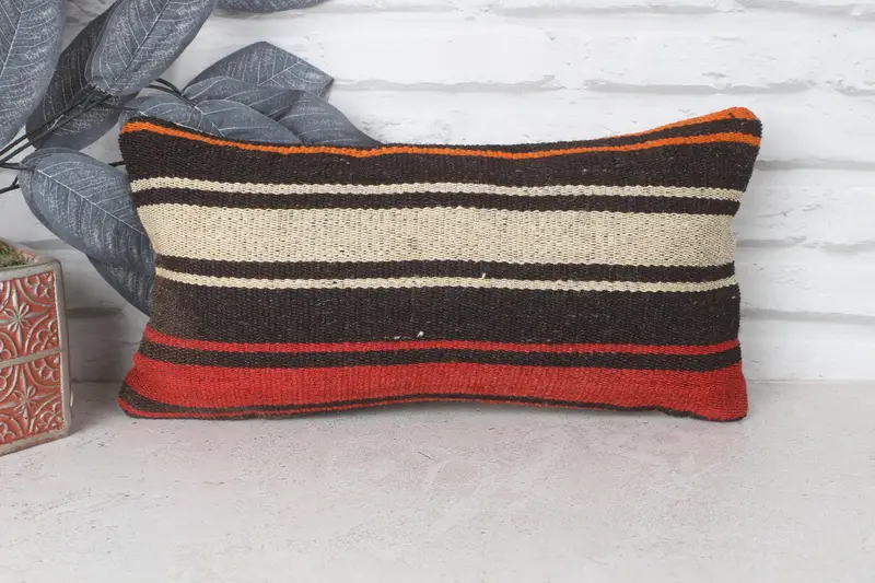 Cozy Throw Cushion Cover, Kilim Pillow Cover, Couch Cushion Cover, 8x16 Brown Cushion Case, Cushion Case, Pillow for Sofa, Boho Pillow - 1