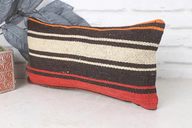 Cozy Throw Cushion Cover, Kilim Pillow Cover, Couch Cushion Cover, 8x16 Brown Cushion Case, Cushion Case, Pillow for Sofa, Boho Pillow - 3