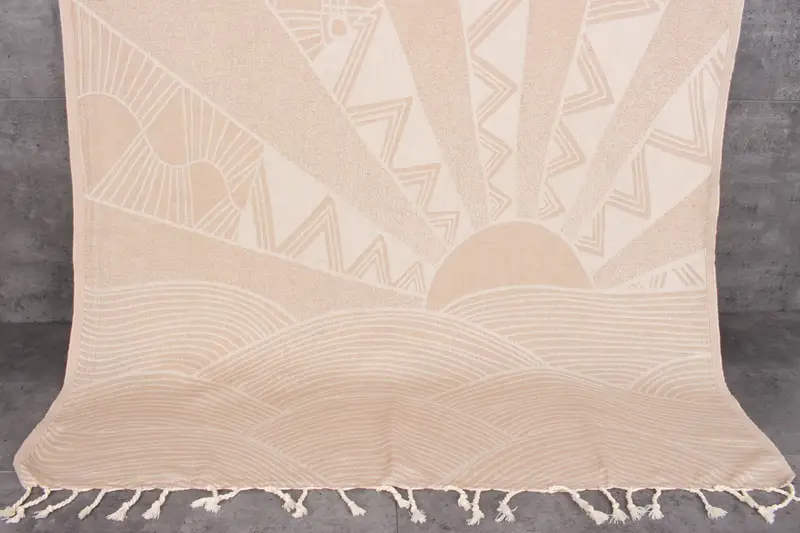 Turkish Towels for Bath Beige Hot Air Balloon Design, 40x71 Inches