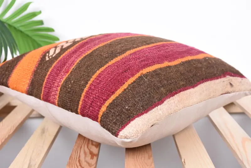 Pillow, Kilim Cushion Sham, Interior Designer Pillow, Southwestern Pillow Case, Handmade Kilim Cushion, 16x16 Orange Cushion - 6