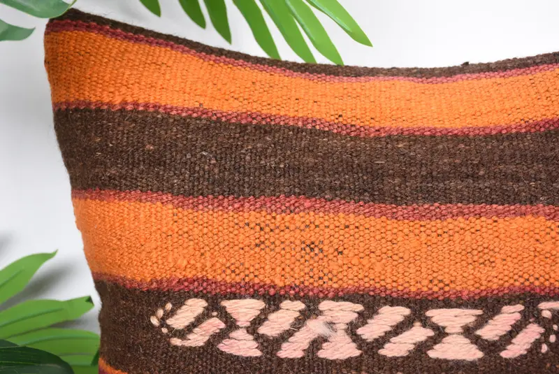 Pillow, Kilim Cushion Sham, Interior Designer Pillow, Southwestern Pillow Case, Handmade Kilim Cushion, 16x16 Orange Cushion - 2