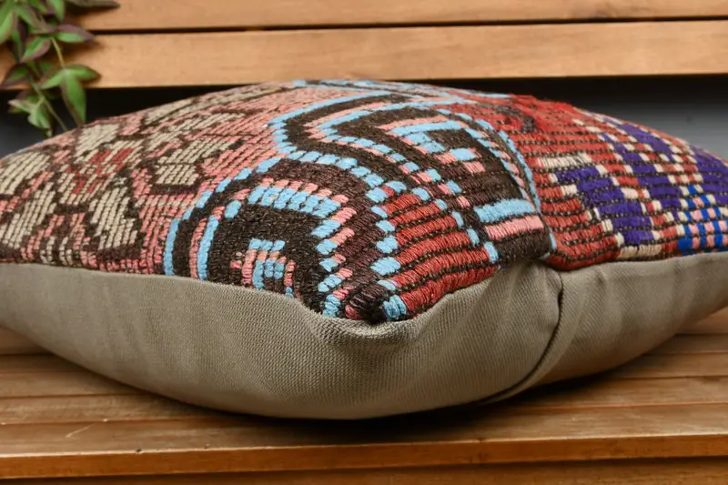 Throw Kilim Pillow, Pillow Cover, Kilim Pillow, 22x22 Red Cushion Case, Shabby Chic Cushion, Handmade Kilim Cushion - 3