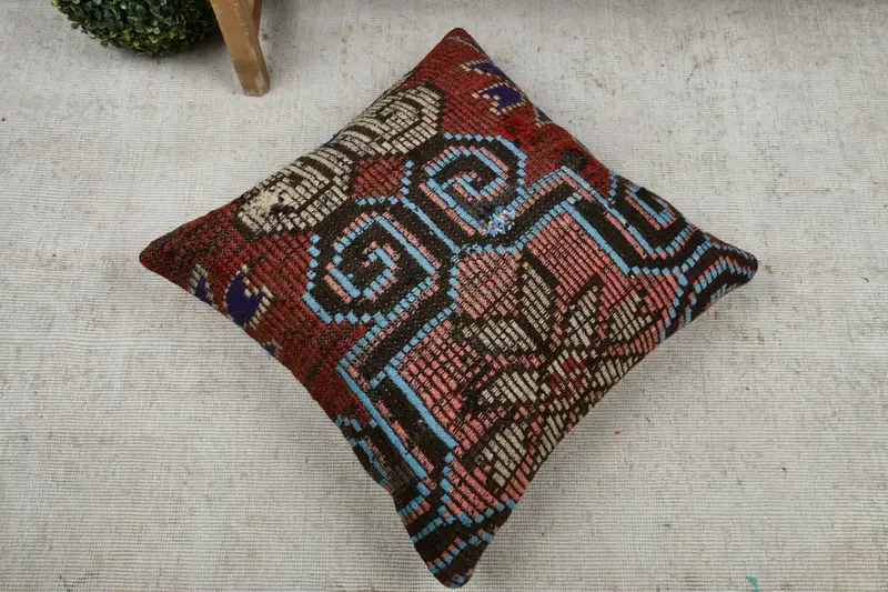 Throw Kilim Pillow, Pillow Cover, Kilim Pillow, 22x22 Red Cushion Case, Shabby Chic Cushion, Handmade Kilim Cushion - 8