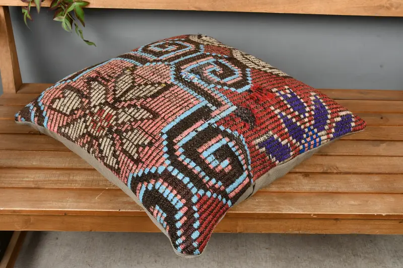 Throw Kilim Pillow, Pillow Cover, Kilim Pillow, 22x22 Red Cushion Case, Shabby Chic Cushion, Handmade Kilim Cushion - 2