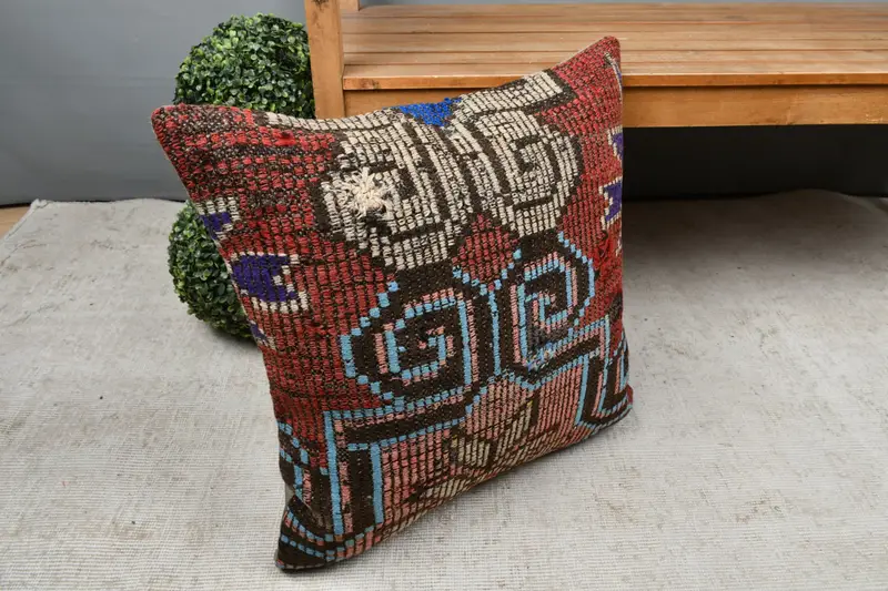 Throw Kilim Pillow, Pillow Cover, Kilim Pillow, 22x22 Red Cushion Case, Shabby Chic Cushion, Handmade Kilim Cushion - 7