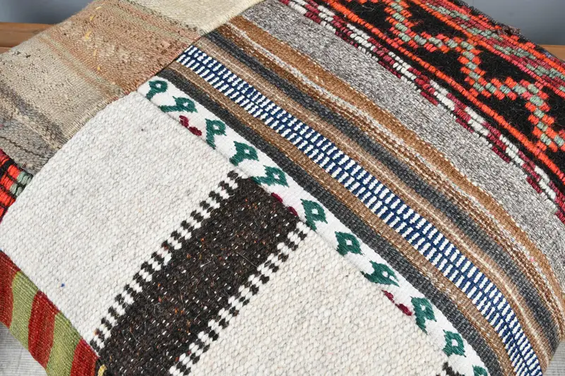 Cushion, Kilim Pillow, Handmade Kilim Cushion, Vintage Pillow, Tapestry Pillow Sham, Knitted Cushion, 28x28 Beige Pillow Cover - 4