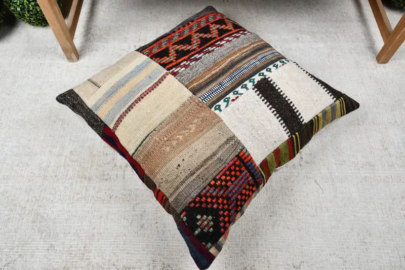 Cushion, Kilim Pillow, Handmade Kilim Cushion, Vintage Pillow, Tapestry Pillow Sham, Knitted Cushion, 28x28 Beige Pillow Cover - 8