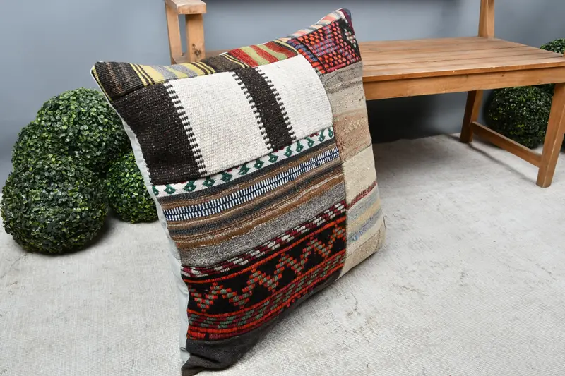 Cushion, Kilim Pillow, Handmade Kilim Cushion, Vintage Pillow, Tapestry Pillow Sham, Knitted Cushion, 28x28 Beige Pillow Cover - 7