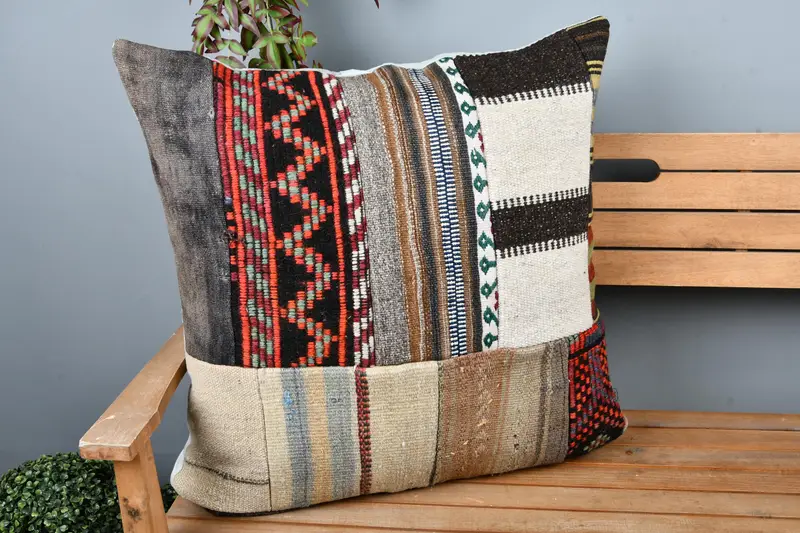 Cushion, Kilim Pillow, Handmade Kilim Cushion, Vintage Pillow, Tapestry Pillow Sham, Knitted Cushion, 28x28 Beige Pillow Cover - 1