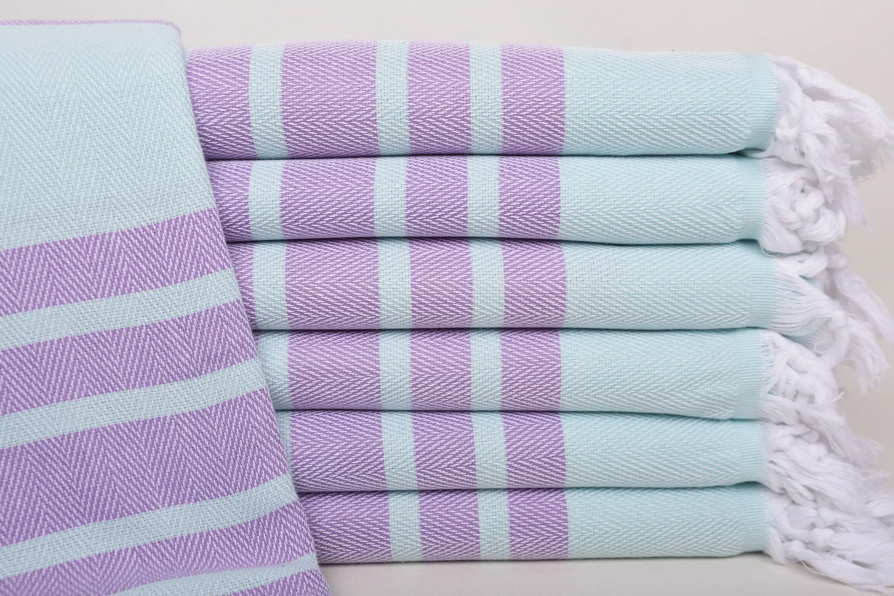 Mint-Lilac Chevron Turkish Organic Cotton Bath Towel, 67x36 Inches - 1