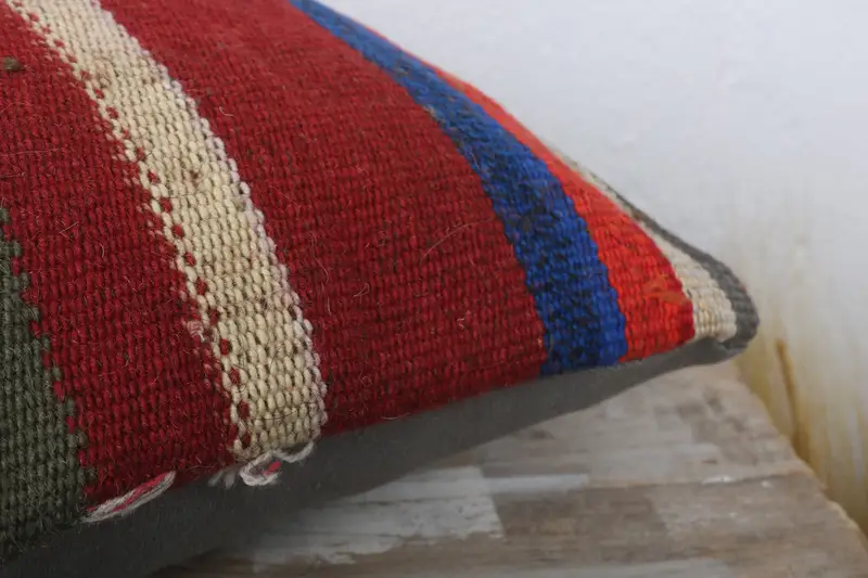 Turkish Corner Cushion Case, Bright Pillow Cover, 12x24 Red Cushion Case, Turkish Pillow, Gift Pillow, Pillow, Ethnical Kilim Rug Pillow - 6