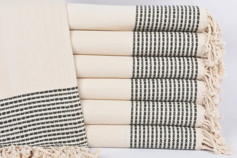 Bath Towel Personalized Turkish Cotton Green Stripes, 69x36 Inches