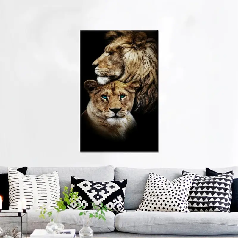 エレガントなライオン カップル キャンバス: バレンタインへの愛のギフト