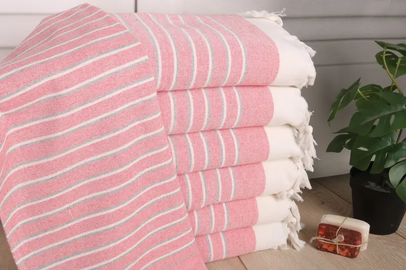 Monogram Hand Towel Red Cotton Striped Terry, 18x36 Inches