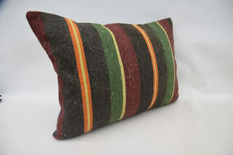 Handmade Rug Seat Cushion Cover, 20x28 Green Cushion Cover, Boho Pillow Sham Cover, Handmade Kilim Cushion, Cushion, Vintage Pillow - 3