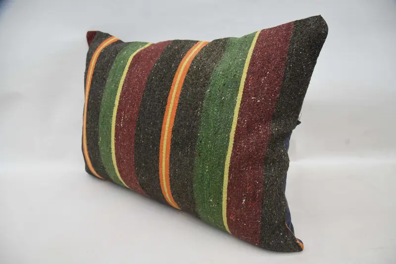 Handmade Rug Seat Cushion Cover, 20x28 Green Cushion Cover, Boho Pillow Sham Cover, Handmade Kilim Cushion, Cushion, Vintage Pillow - 5