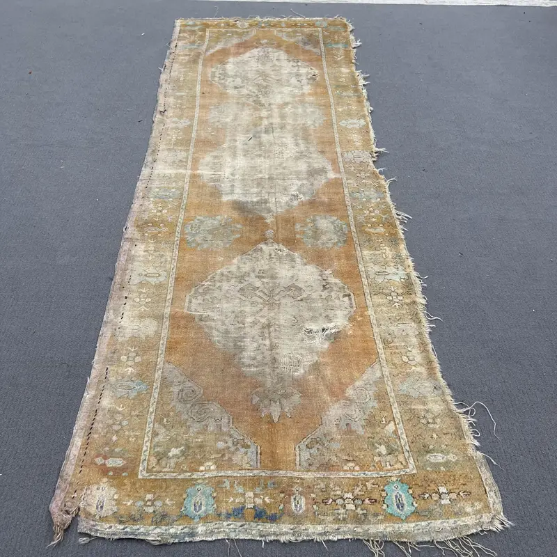 Turkish Runner Rug, 3.5x9.5 ft Vintage Rug, Brown Moroccan Wool Rug - 1