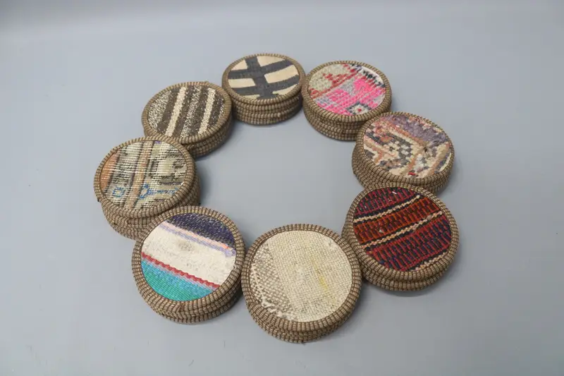 Bohemian Kilim Round Coaster, 5x5 inches Decorative Coaster