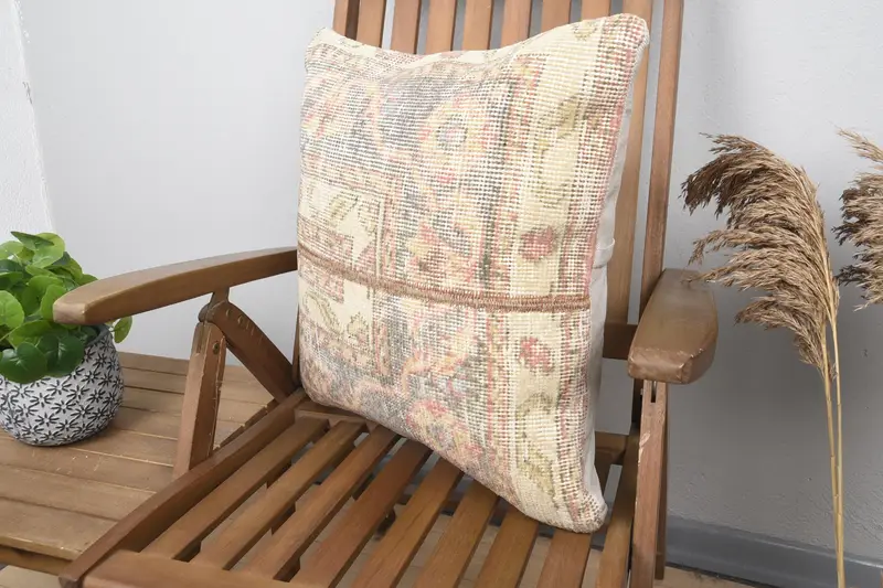 Home Decor Pillow, Sofa Cushion Case, Colorful Cushion Case, Cushion Cover, Vintage Pillow, Kilim Cushion Sham, 20x20 Beige Pillow Cover - 3