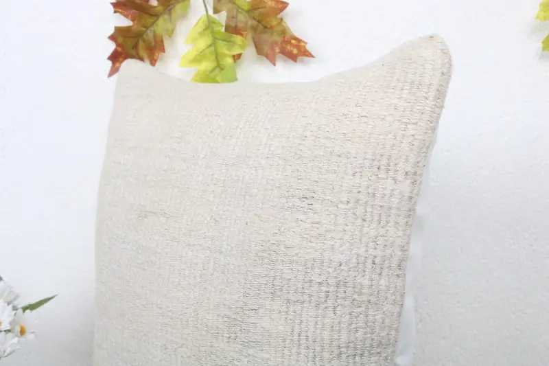 Turkish Kilim Pillow, Throw Kilim Pillow, Neutral Throw Cushion Cover, Home Decor Pillow, Cushion, 16x16 White Pillow Cover - 5