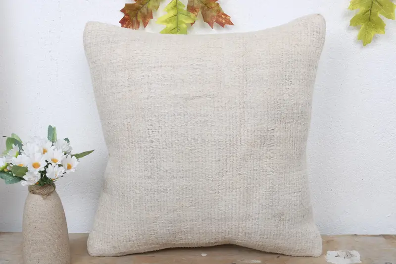 Turkish Kilim Pillow, Throw Kilim Pillow, Neutral Throw Cushion Cover, Home Decor Pillow, Cushion, 16x16 White Pillow Cover - 2