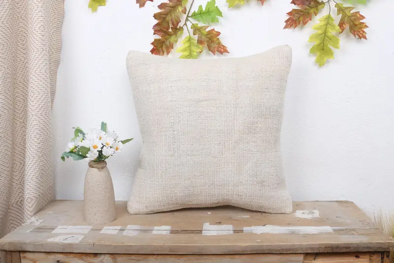 Turkish Kilim Pillow, Throw Kilim Pillow, Neutral Throw Cushion Cover, Home Decor Pillow, Cushion, 16x16 White Pillow Cover - 1