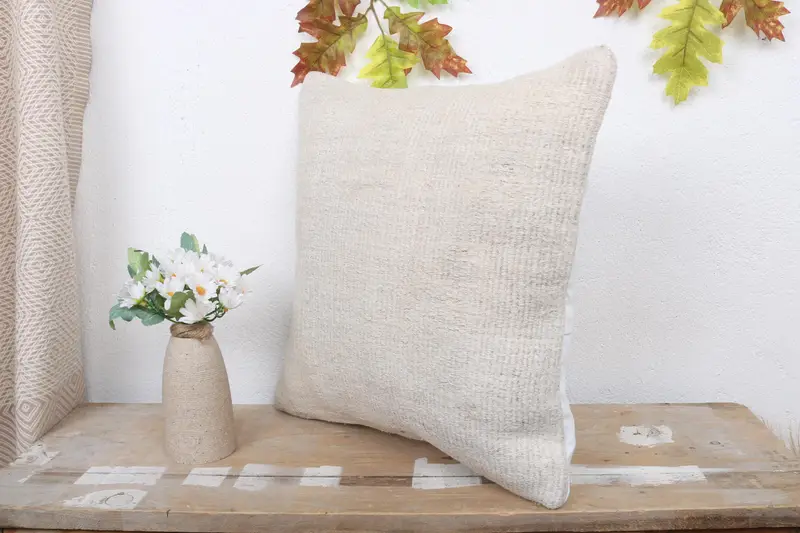 Turkish Kilim Pillow, Throw Kilim Pillow, Neutral Throw Cushion Cover, Home Decor Pillow, Cushion, 16x16 White Pillow Cover - 4