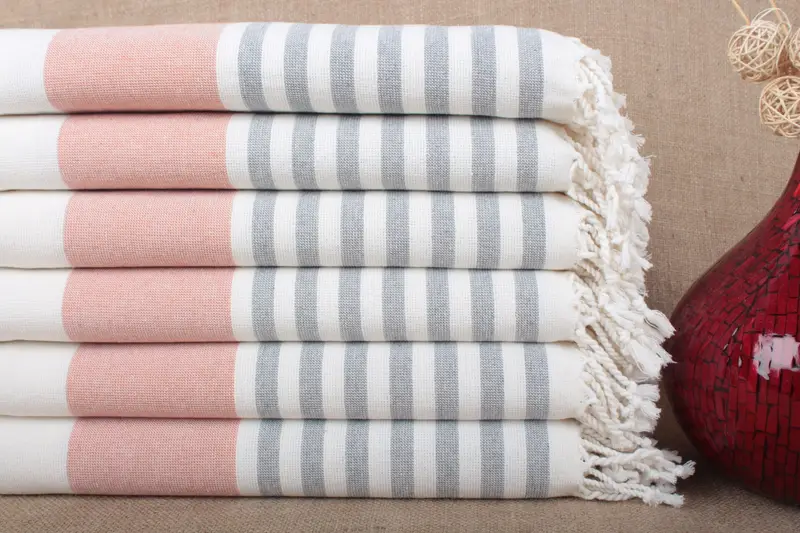 Beach Towel Organic Cotton Beige Stripes, 36x67 Inches