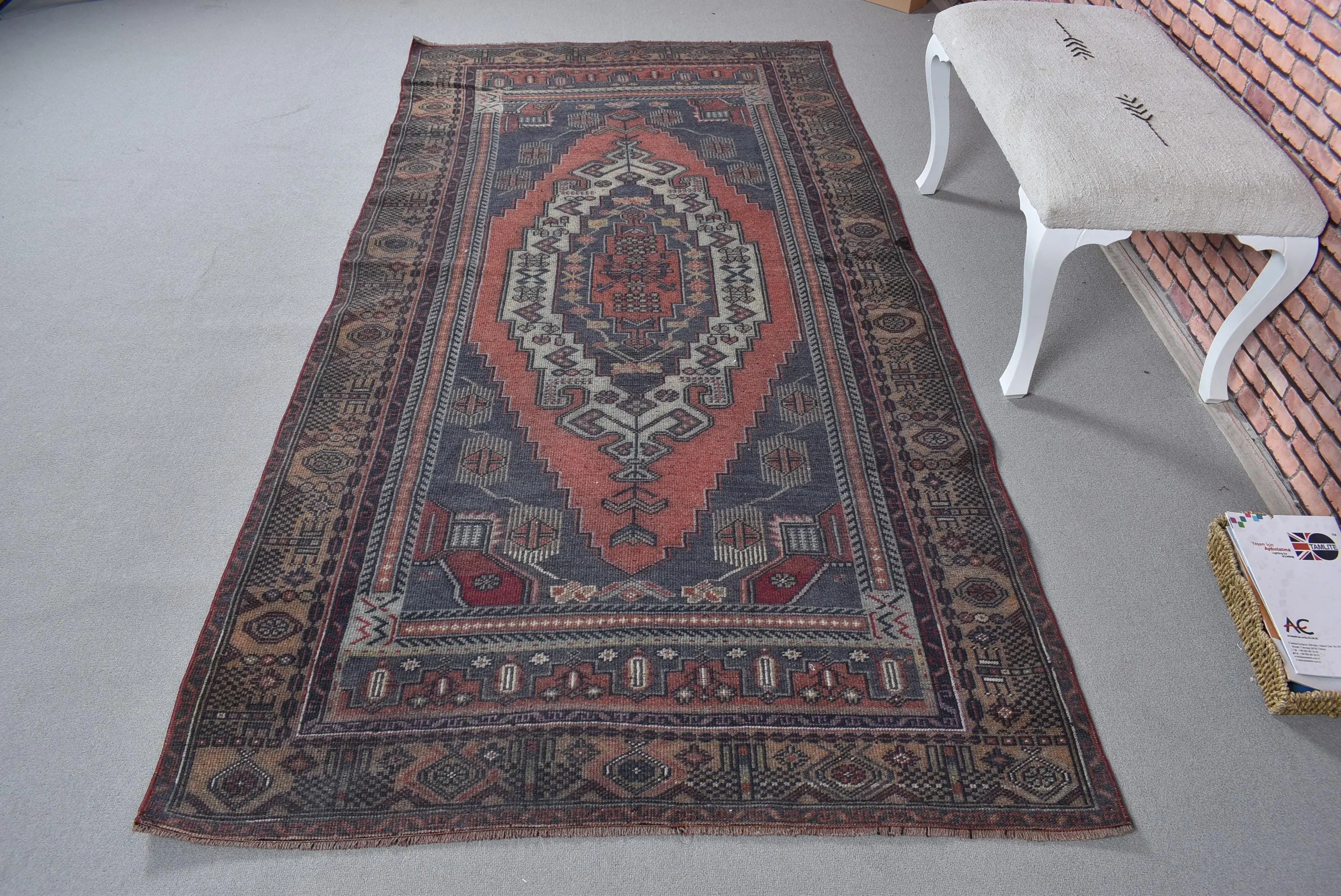 Türk Halısı, 4.3x8.9 ft Alan Halısı, Mavi Ombré Yün Vintage Halı - 1