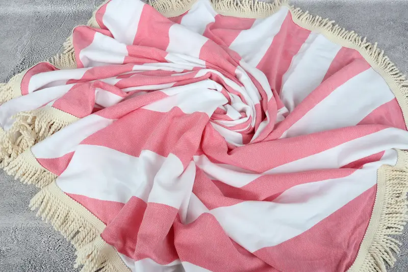 Striped Round Towel Fuchsia Cotton, 63x63 Inches