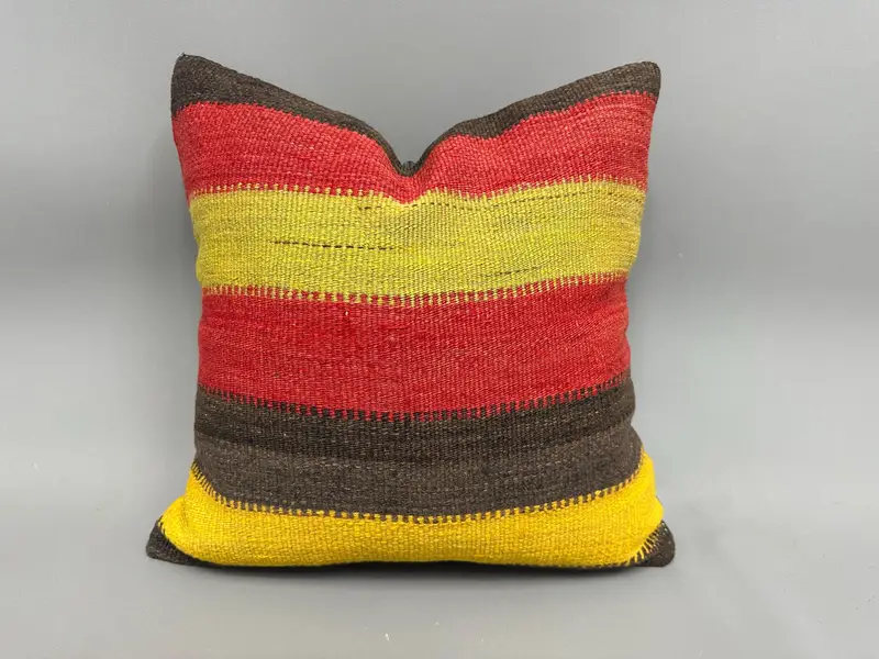 18x18 Red Cushion Cover, Ethnical Kilim Rug Pillow, Cotton Cushion, Kilim Pillow Cover, Cushion, Throw Kilim Pillow, Natural Cushion Cover - 1
