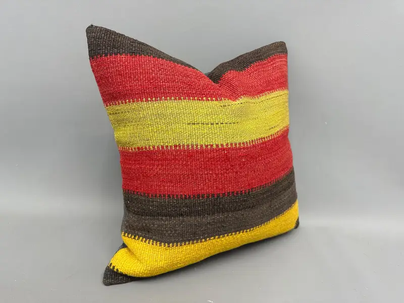 18x18 Red Cushion Cover, Ethnical Kilim Rug Pillow, Cotton Cushion, Kilim Pillow Cover, Cushion, Throw Kilim Pillow, Natural Cushion Cover - 2