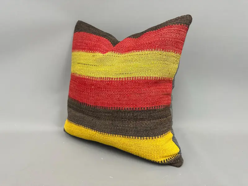 18x18 Red Cushion Cover, Ethnical Kilim Rug Pillow, Cotton Cushion, Kilim Pillow Cover, Cushion, Throw Kilim Pillow, Natural Cushion Cover - 3