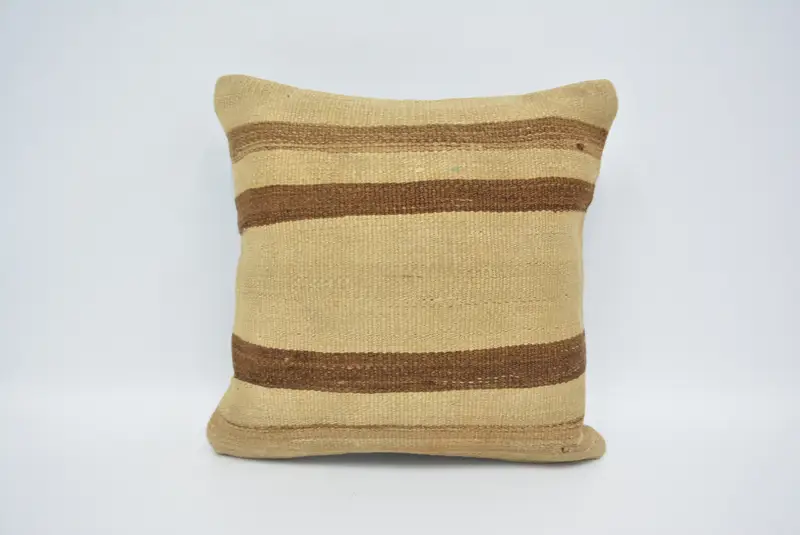 Pillow Sham, Boho Pillow, Anatolian Pillow, 16x16 Beige Cushion, Ethnical Kilim Rug Pillow, Custom Pillow Cover, Pillow for Sofa - 1