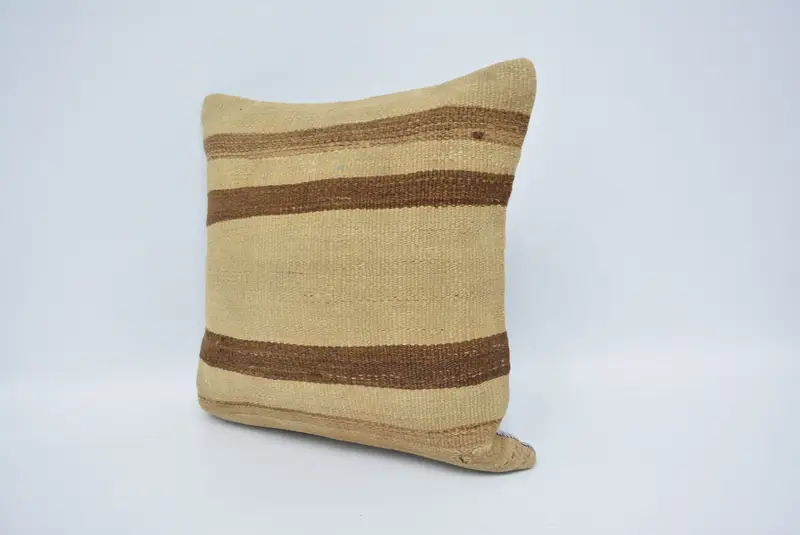 Pillow Sham, Boho Pillow, Anatolian Pillow, 16x16 Beige Cushion, Ethnical Kilim Rug Pillow, Custom Pillow Cover, Pillow for Sofa - 4