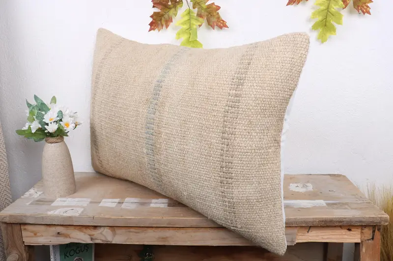Pillow Cover, Kilim Pillow Cover, Southwestern Pillow Sham, Boho Pillow, Turkish Kilim Pillow, Farmhouse Cushion Case, 16x24 Beige Pillow Cover - 4