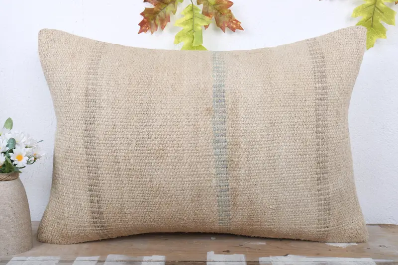 Pillow Cover, Kilim Pillow Cover, Southwestern Pillow Sham, Boho Pillow, Turkish Kilim Pillow, Farmhouse Cushion Case, 16x24 Beige Pillow Cover - 2