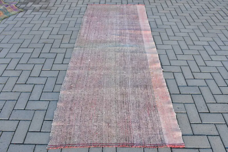 3.37x8.2 ft Alan Vintage Türk Halısı, Gri Patchwork Yün Halı - 1