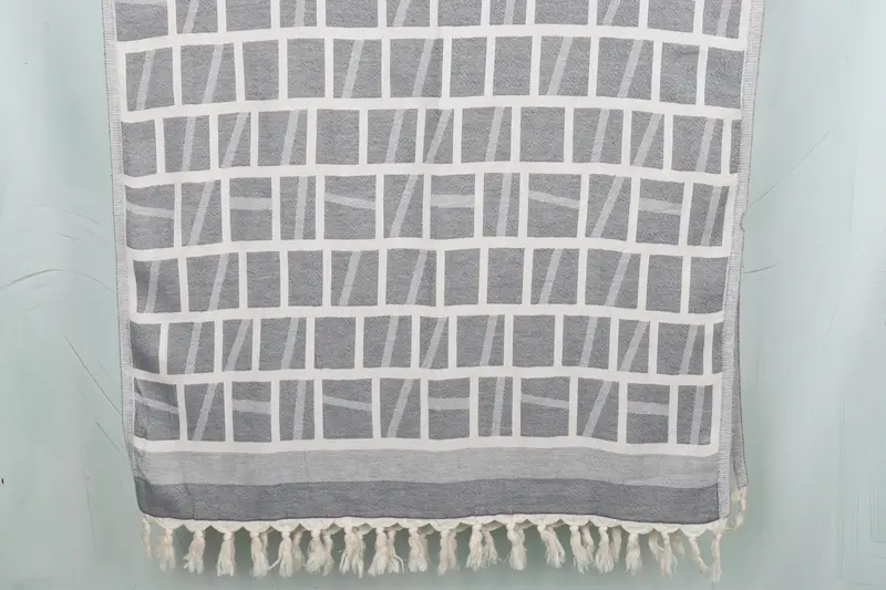 Patterned Towel Dark Gray Cotton, 34x69 Inches