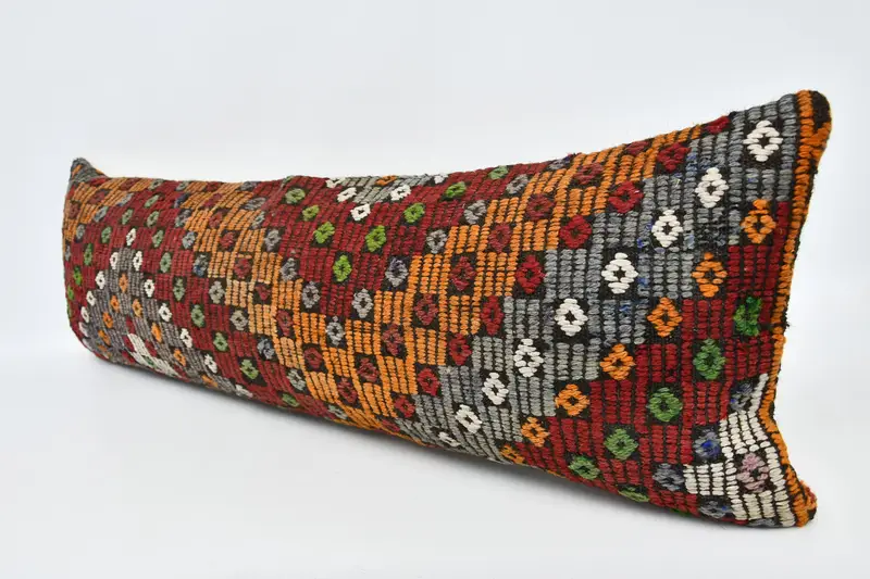 Neutral Throw Pillow, Aesthetic Pillow Cover, Boho Pillow, Vintage Kilim Pillow, Pillow Sham, 16x48 Orange Pillow Case, Ethnical Kilim Rug Pillow - 4