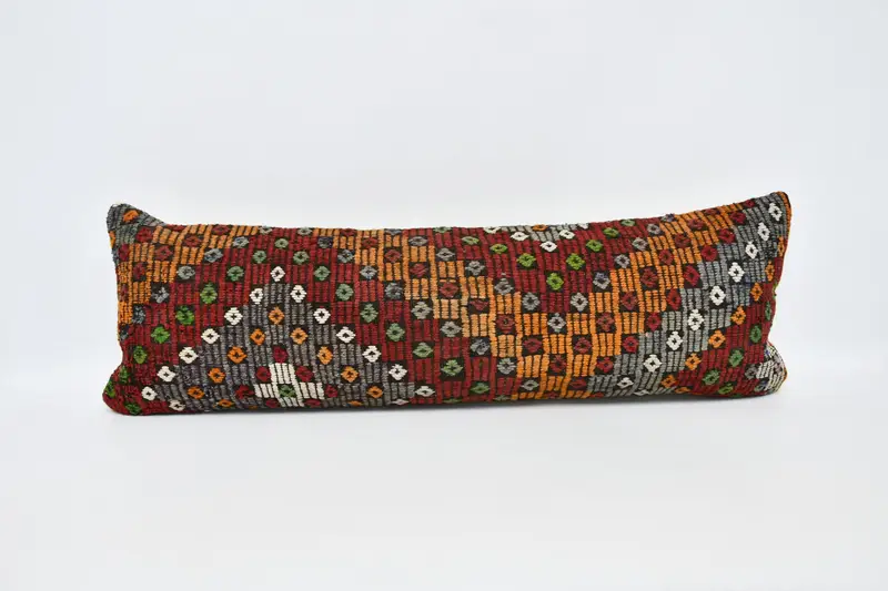 Neutral Throw Pillow, Aesthetic Pillow Cover, Boho Pillow, Vintage Kilim Pillow, Pillow Sham, 16x48 Orange Pillow Case, Ethnical Kilim Rug Pillow - 1