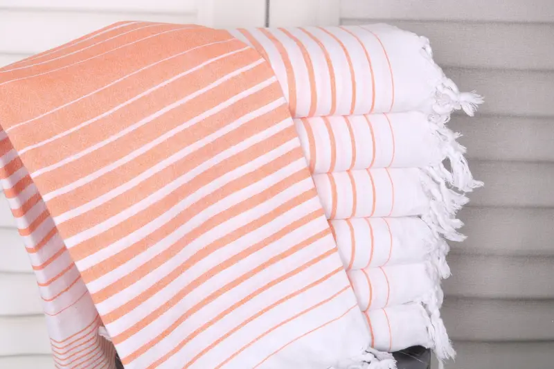 Striped Towel Orange Cotton 36x67 Inches Monogrammed Turkish Towel