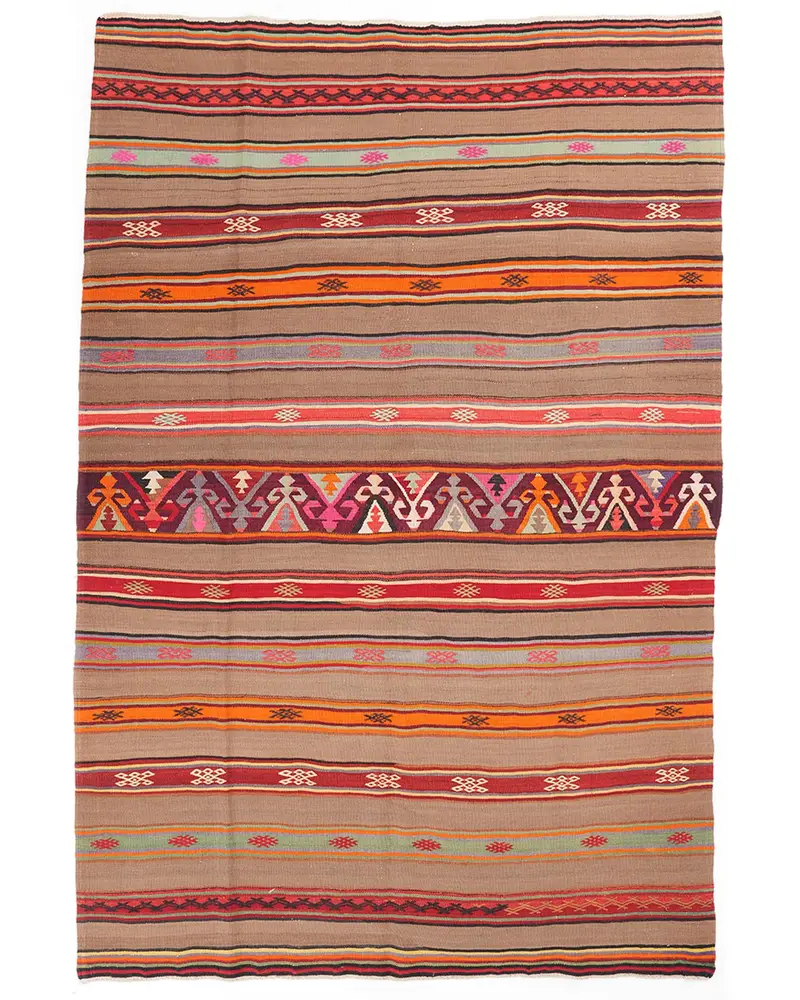 Kahverengi & Kırmızı Halı, 5,5x8,4 ft Zarif Döşeme