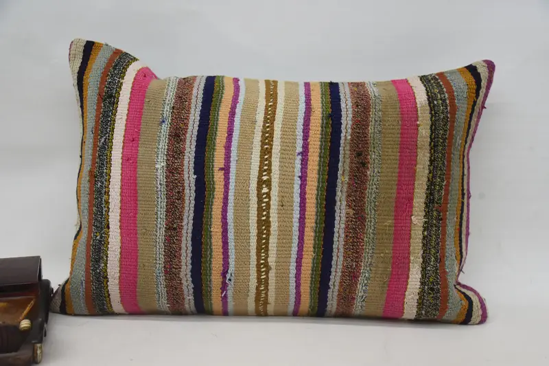 Handgefertigtes gestreiftes Kissen, 16x24 Rosa & Beige Wurfkissen