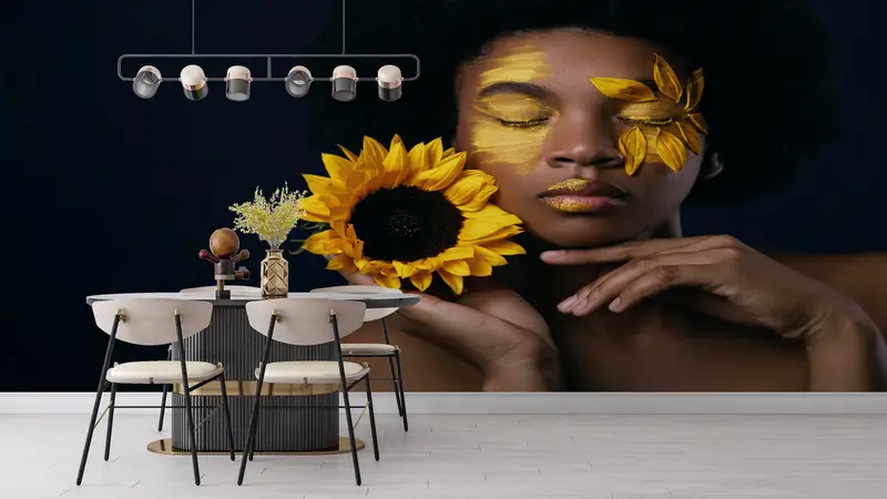African Woman And Sunflower, Ethnic Wall Decor, Paper Wall Art, 3d Wall Paper, Bright Wall Paper, Abstract Woman Wall Painting, - 5