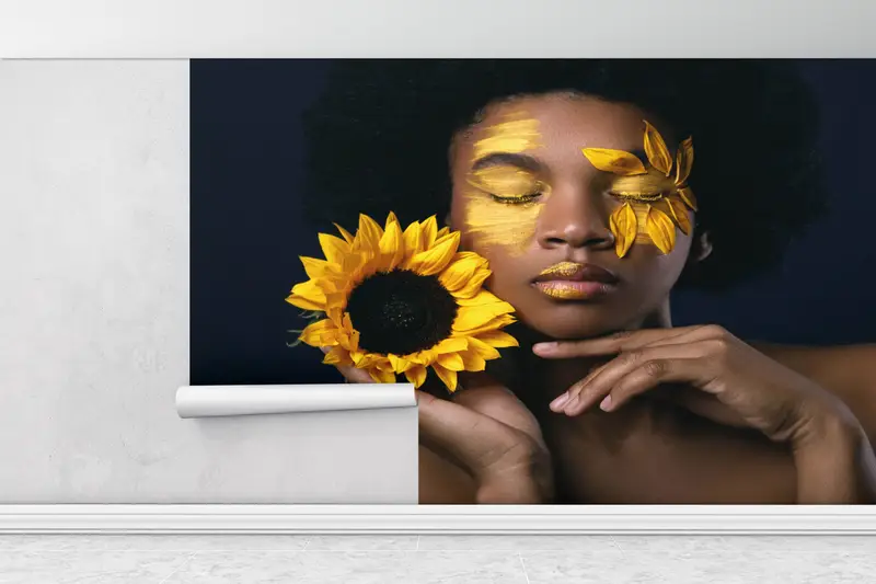 African Woman And Sunflower, Ethnic Wall Decor, Paper Wall Art, 3d Wall Paper, Bright Wall Paper, Abstract Woman Wall Painting, - 3