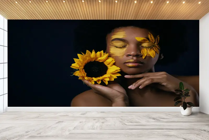 African Woman And Sunflower, Ethnic Wall Decor, Paper Wall Art, 3d Wall Paper, Bright Wall Paper, Abstract Woman Wall Painting, - 9