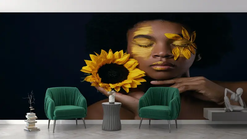 African Woman And Sunflower, Ethnic Wall Decor, Paper Wall Art, 3d Wall Paper, Bright Wall Paper, Abstract Woman Wall Painting, - 4