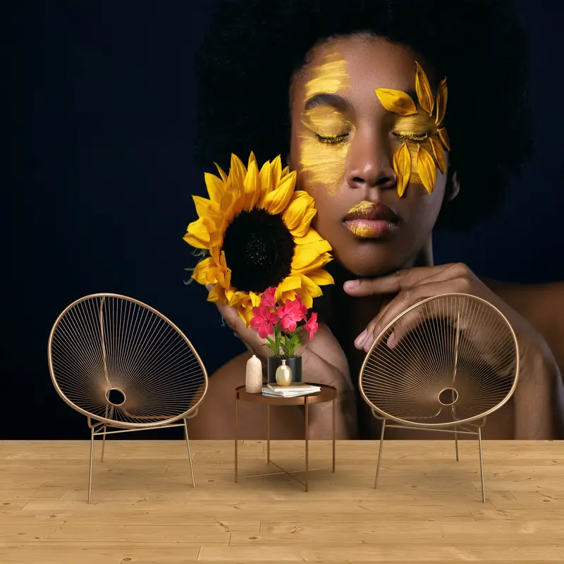 African Woman And Sunflower, Ethnic Wall Decor, Paper Wall Art, 3d Wall Paper, Bright Wall Paper, Abstract Woman Wall Painting, - 2